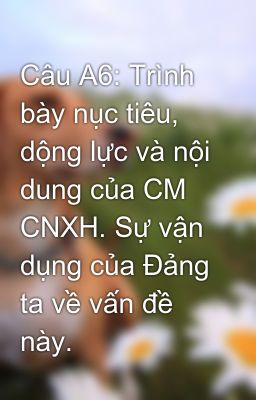 Câu A6: Trình bày nục tiêu, dộng lực và nội dung của CM CNXH. Sự vận dụng của Đảng ta về vấn đề này.